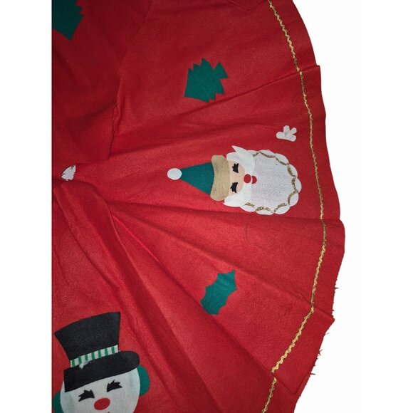 Vintage Mcm Red Christmas Tree Skirt With Santa Snowman Appliques - Picture 5 of 10